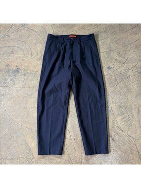 Barena Pleated Herringbone Twill Virgin Wool Trousers in Navy Blue Size 48